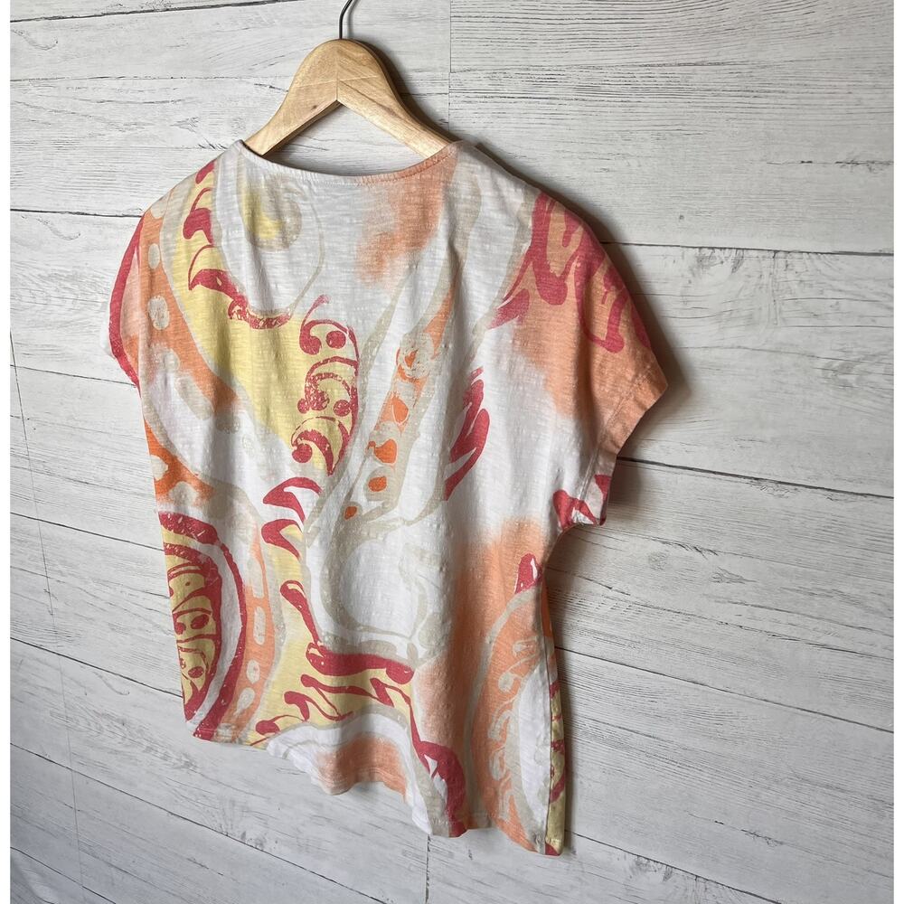 Chicos Blouse Womens Size 1/Medium Colorful Swirl Short Sleeve 100% Cotton - Picture 12 of 16